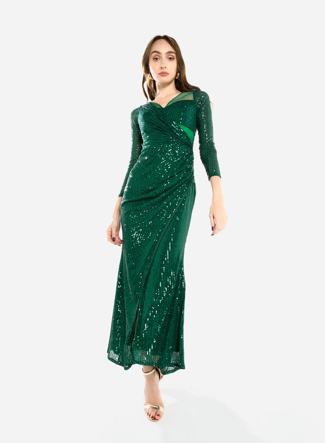 House of Moda Women Sequin Wrap Slit Maxi Dress - Image 3